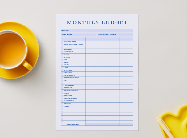 Monthly budget planner